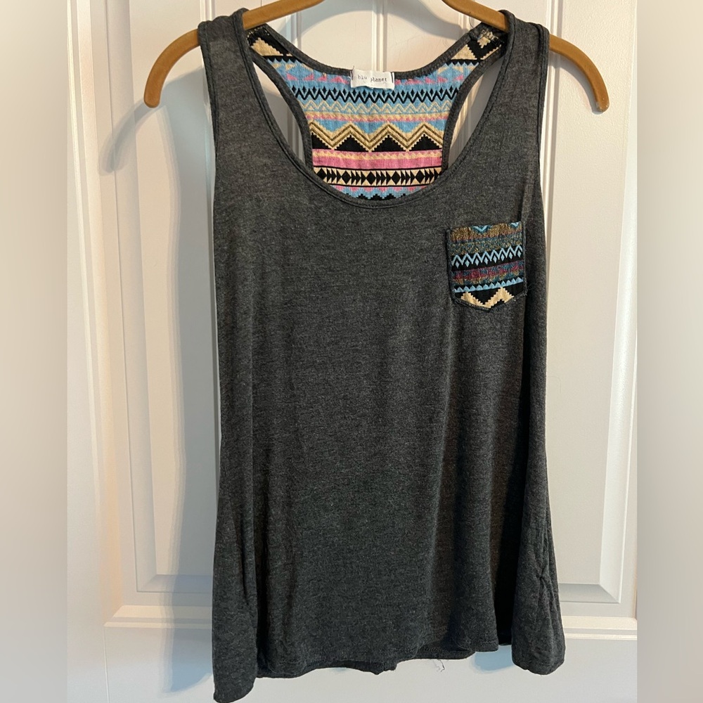 #1459. blu planet Razor Back Tank with Embroidery Detail. Size S